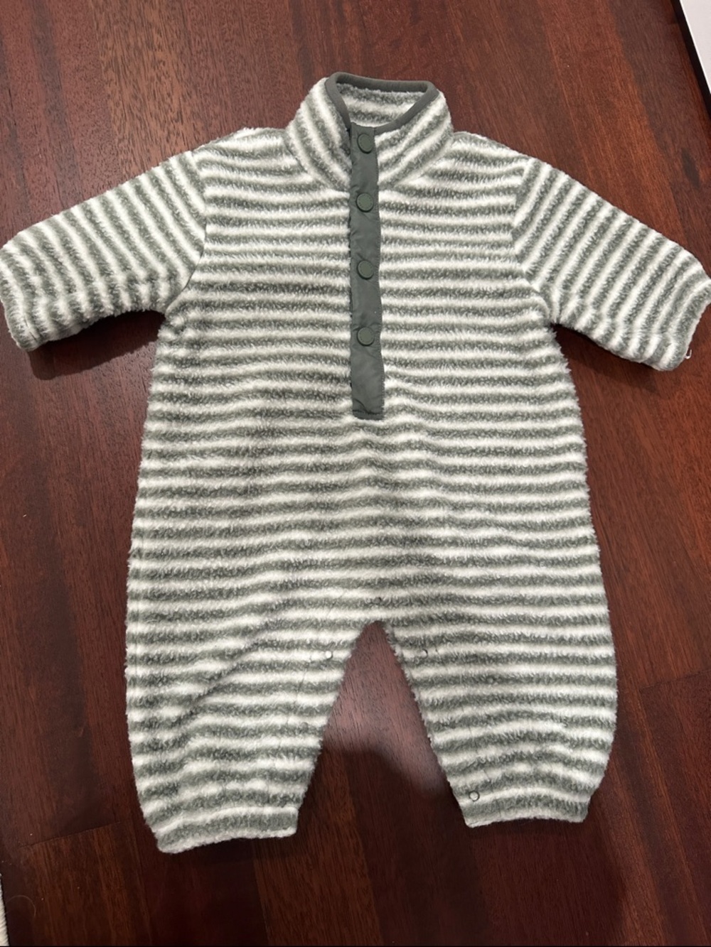 Rylee + Cru Striped Evergreen & White Plush One-Piece Romper for Kids